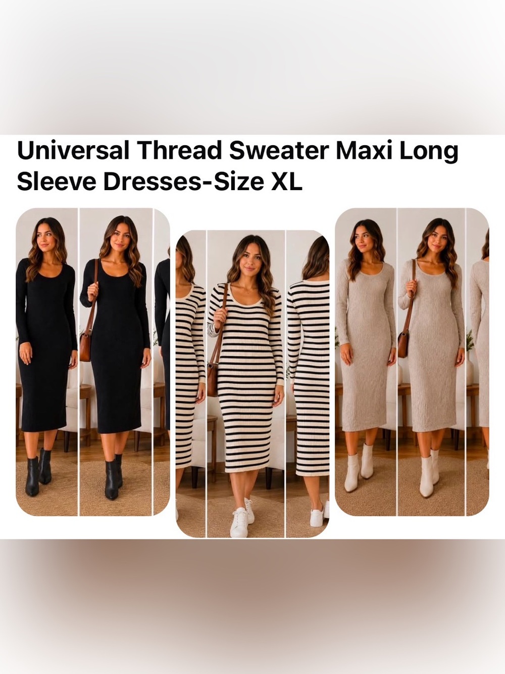 Universal Threads Scoop Neck Long Sleeve Black-Oatmeal or Black & Beige Dress-XL